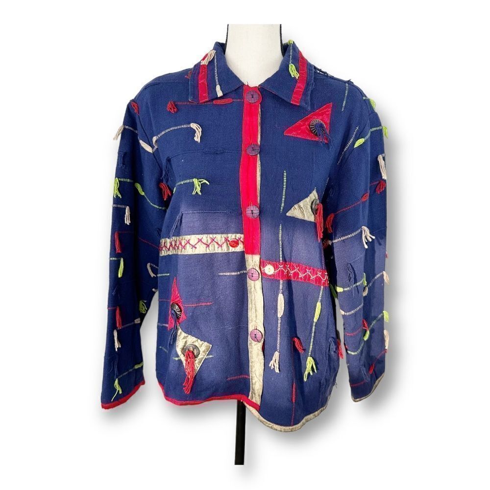 Anu by Natural Blue Tapestry Art to Wear Button‎ up Jacket XL